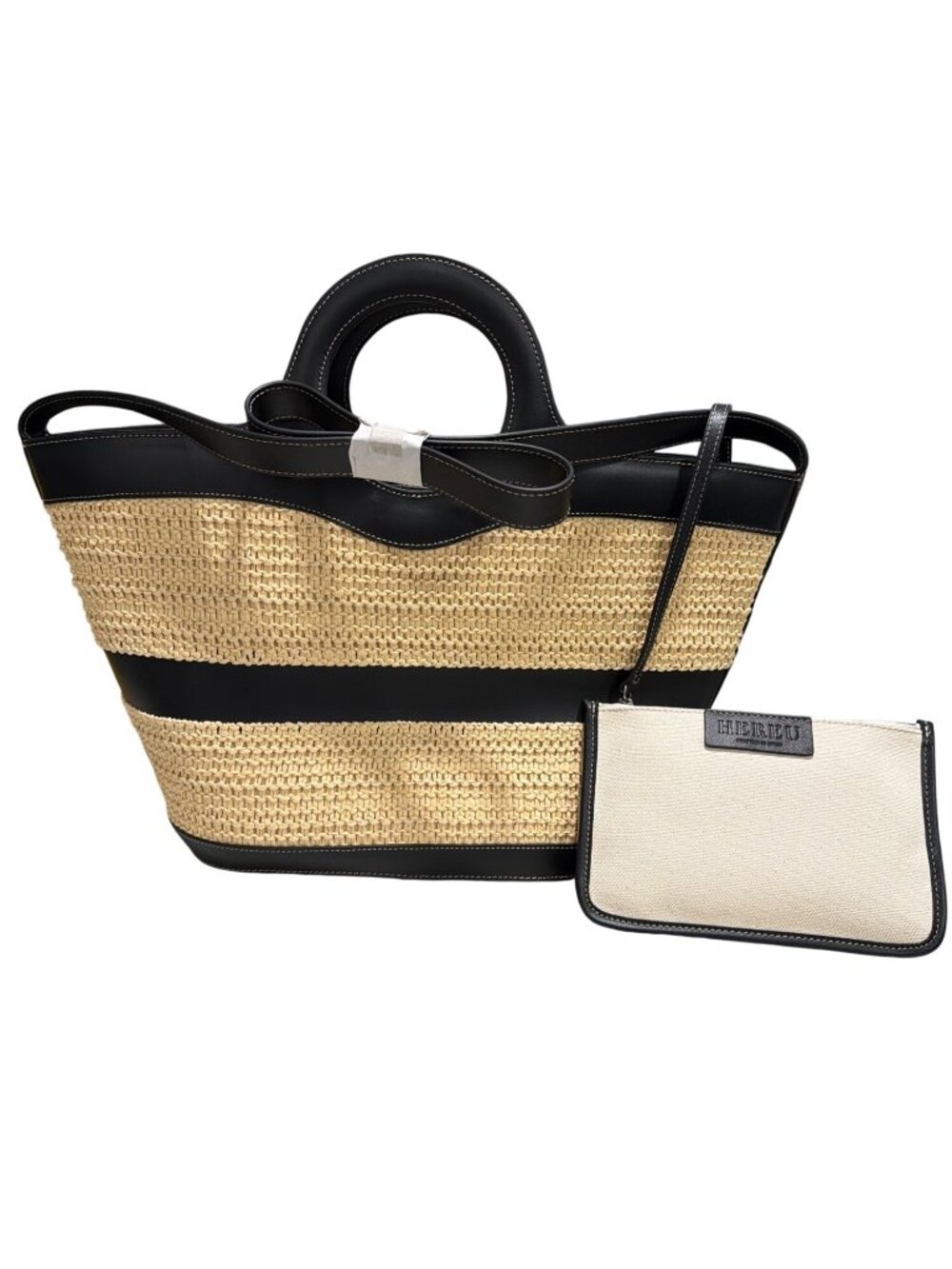Hereu Woven Raffia & Leather Nasta Tote Bag With Circular Handles